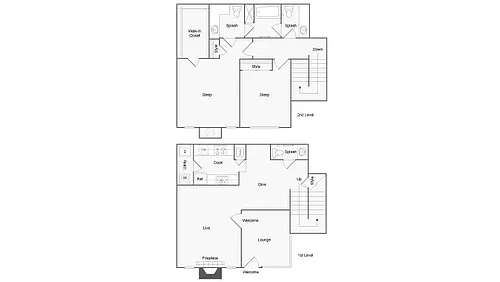 Floor plan 2 BR x 2.5 BA with W/D - D