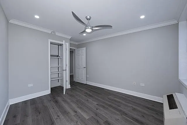 Customizable Closets in Bedroom, Gray Paint, Vinyl Planking