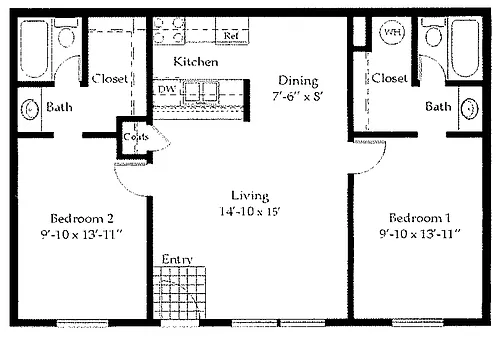 Floor plan Two Bedroom Two Bath