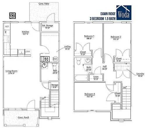 Floor plan 3 Bedroom 1246sf