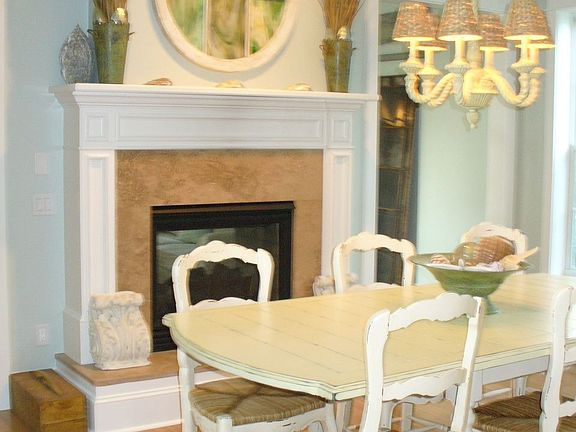 Huge dining room with fireplace.