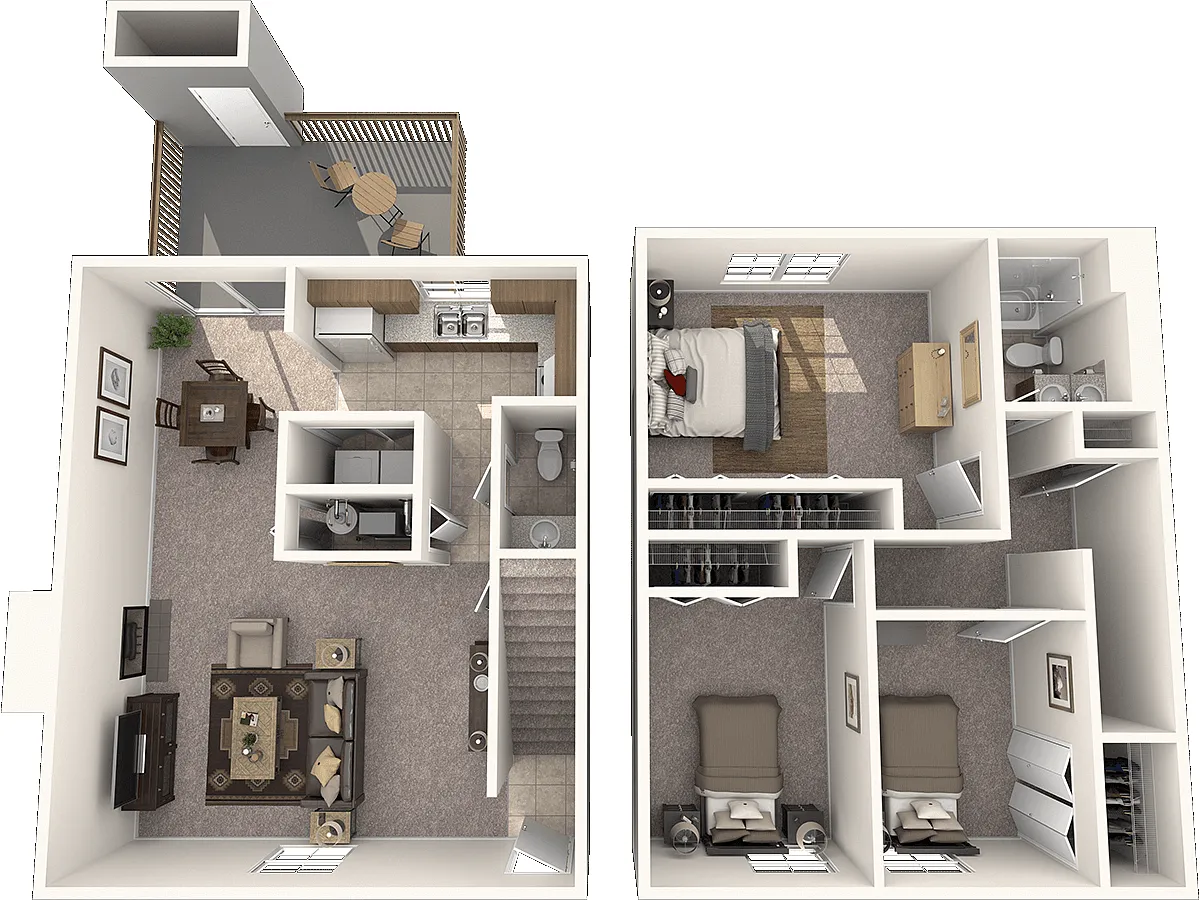 Floor plan The Roost: Three Bedroom Townhome
