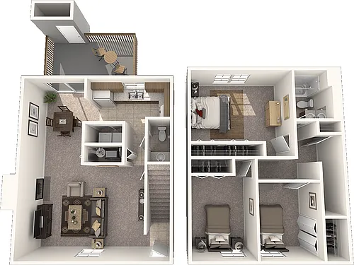 Floor plan The Roost: Three Bedroom Townhome