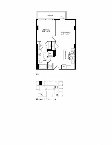 Floor plan ONE BEDROOM H3