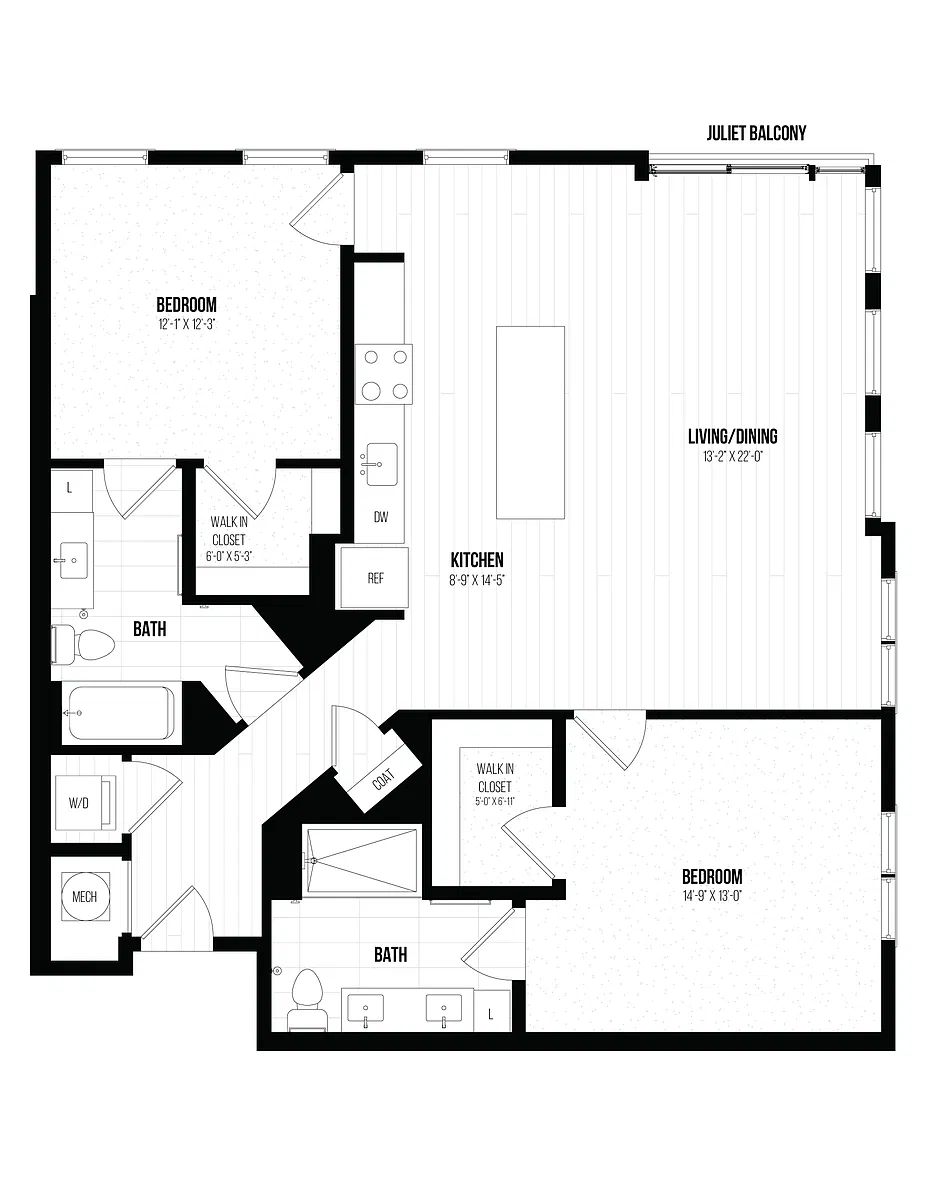 Floor plan 2 Bed/2 Bath- 2E