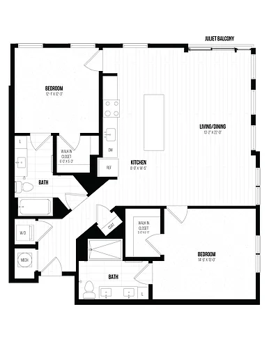 Floor plan 2 Bed/2 Bath- 2E