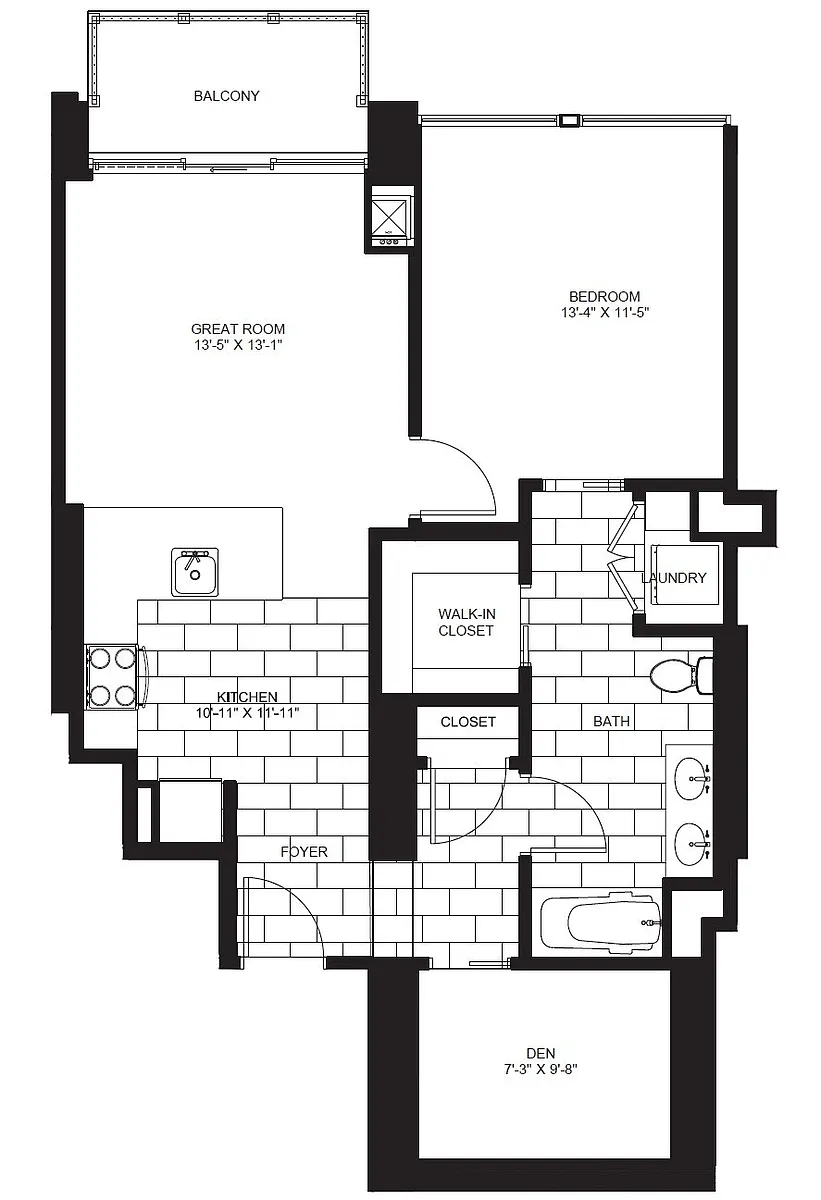 Floor plan One Bedroom + Den A6