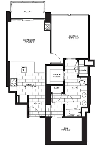 Floor plan One Bedroom + Den A6