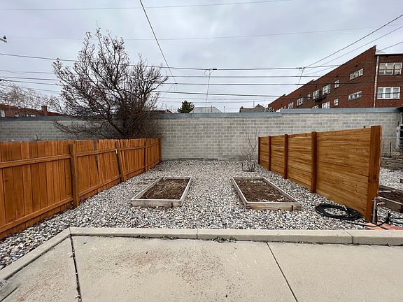 Private outdoor area with raised beds