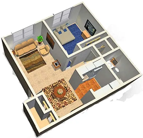 Floor plan 1 Bed | 1 Bath Red