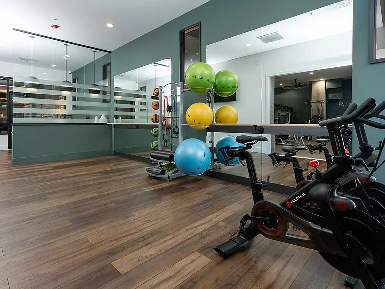 Peloton bikes in the yoga studio