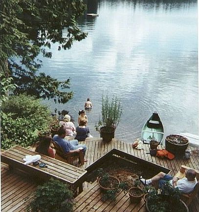 fire pit in lower section of deck
