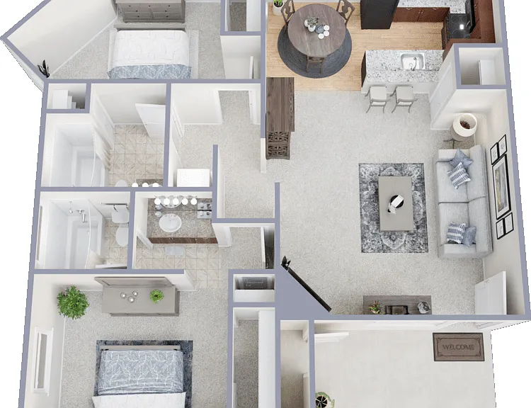 2 Bed 2 Bath Flat Floorplan Diagram