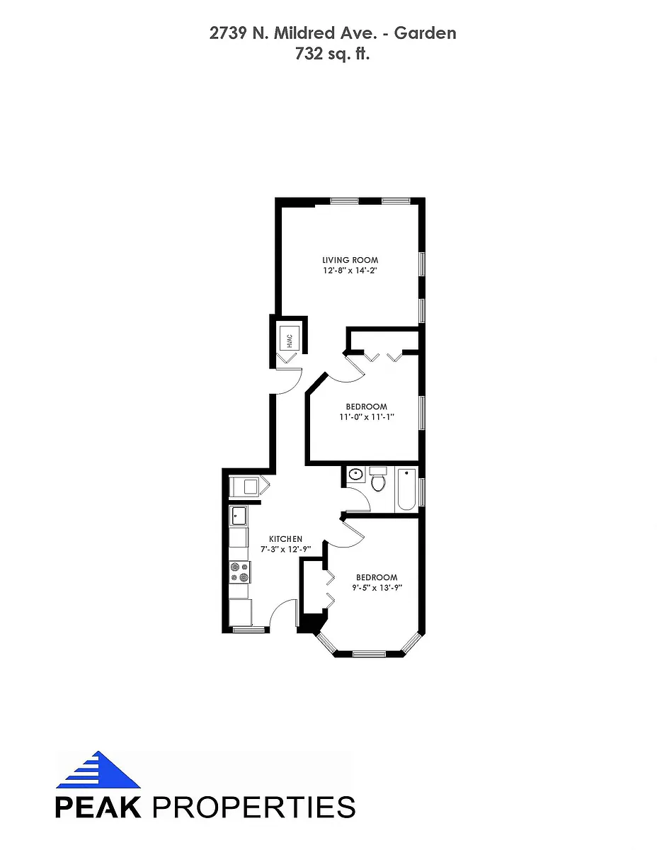Floor plan 2 Bedroom - 1 Bathroom