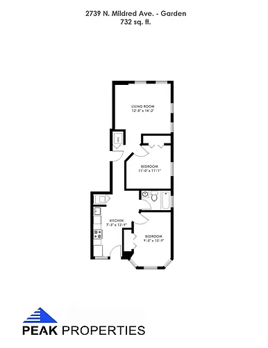 Floor plan 2 Bedroom - 1 Bathroom