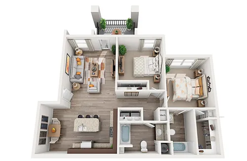 Floor plan 2 BR 2 BA