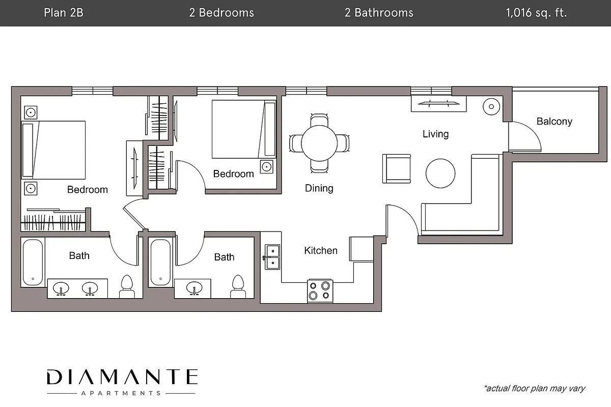 Floor plan Plan 2B - 2 Bedroom, 2 Bath