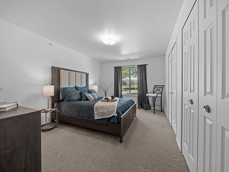 Bedroom with Ample storage space at Prentiss Pointe Apartments in Harrison Township, MI