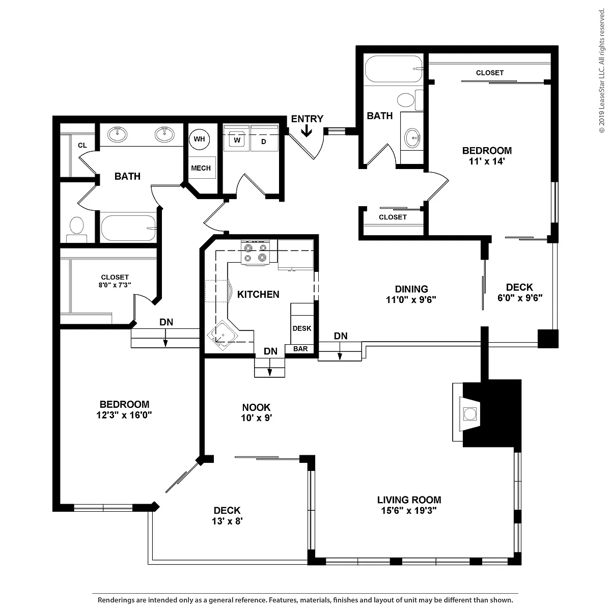 Floor plan 2 Bed/2 Bath Garage-King