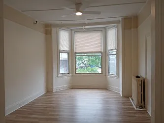 living room with bay window