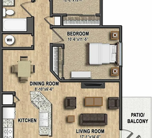 The Cammack is a two-bedroom home featuring an open-concept layout, ample closet space, and a private patio or balcony. The Cammack is a two-bedroom home featuring an open-concept layout, ample closet space, and a private patio or balcony.