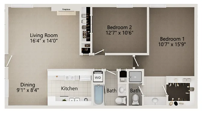 Floor plan 2 Bed 2 Bath