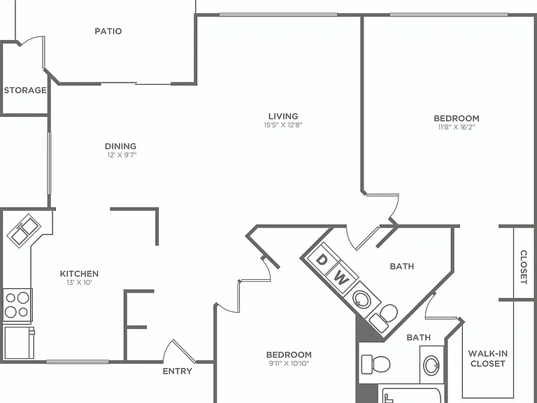 Two Bedroom One and a Half Bath (1098 SF) Two Bedroom One and a Half Bath (1098 SF)