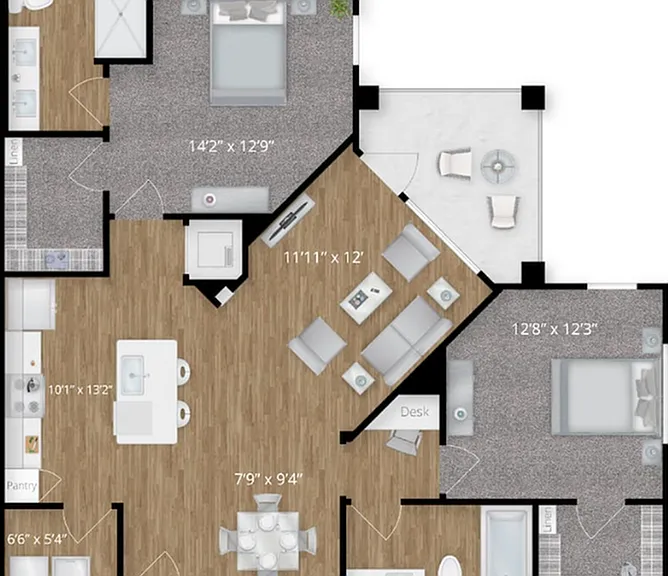 Explore this elegant apartment layout designed for modern living and optimal functionality. Explore this elegant apartment layout designed for modern living and optimal functionality.