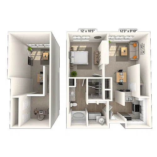 Floor plan Traditional 1x1 856-1100 SF
