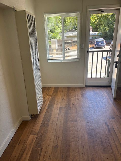 Living room looking out to parking lot