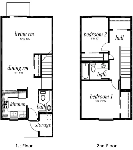 Floor plan 2 Bed 1 and a half Bath