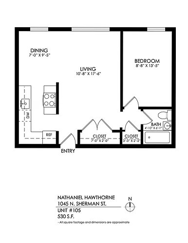 Floor plan 1 Bedroom, 1 Bath