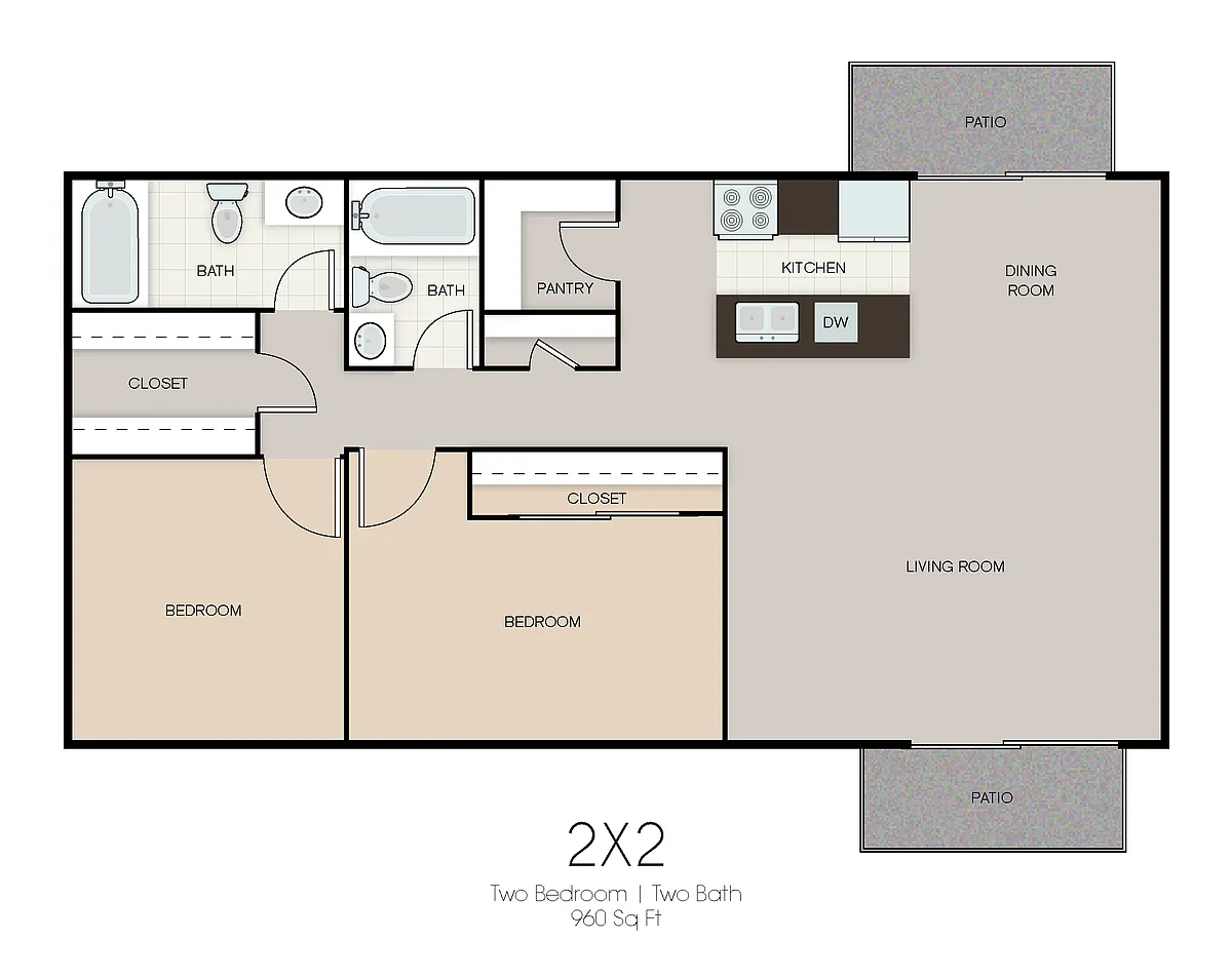 Floor plan 2 bedroom 2 bath MKT