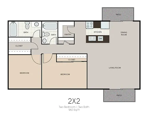 Floor plan 2 bedroom 2 bath MKT