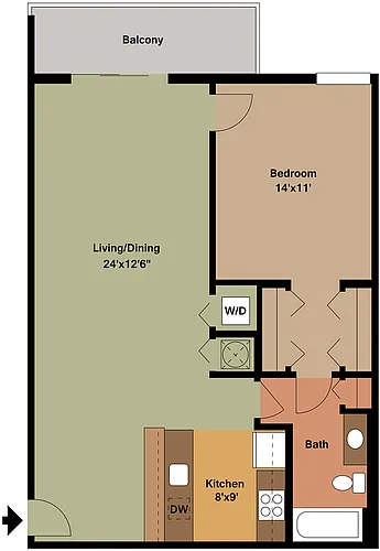 Floor plan 1 bedroom - 1 bathroom