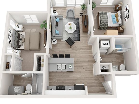 1 Bedroom, 1 Flex room, 2 full bathrooms