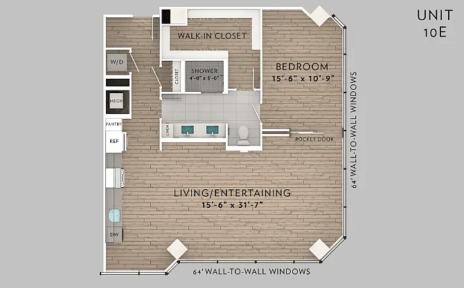 Floor plan 10E 1 Bed 1 Bath