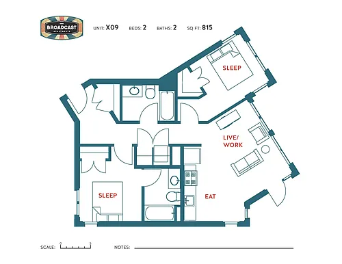 Floor plan 2 Bedroom 2 Bath x09