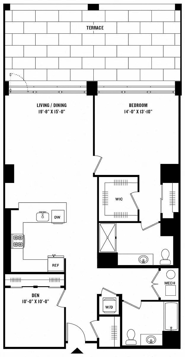 Floor plan 1 Bed/2 Bath/Den (UA-10.1)