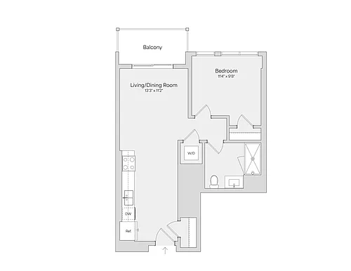 Floor plan 1BR 1BA (642 SF)