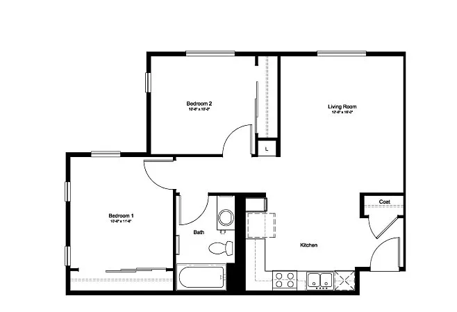 Floor plan 2 Bed 1 Bath D