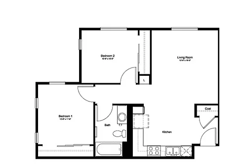Floor plan 2 Bed 1 Bath D