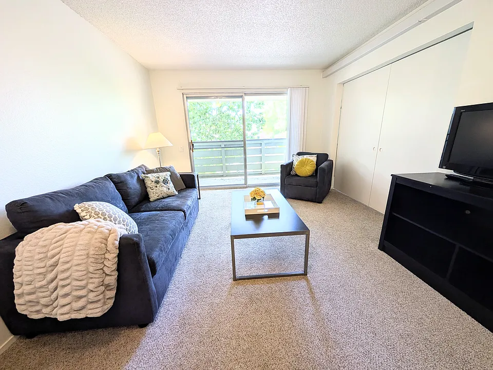 Sliding door between living room and bedroom