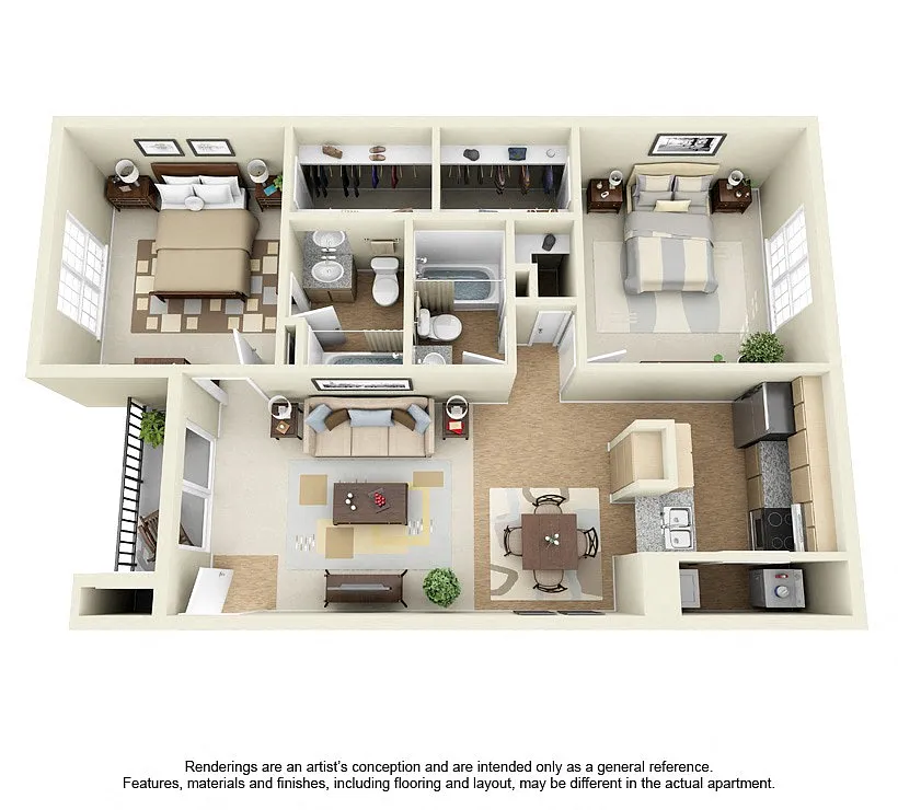 Floor plan 2 Bedroom 2 Bath Plan 2