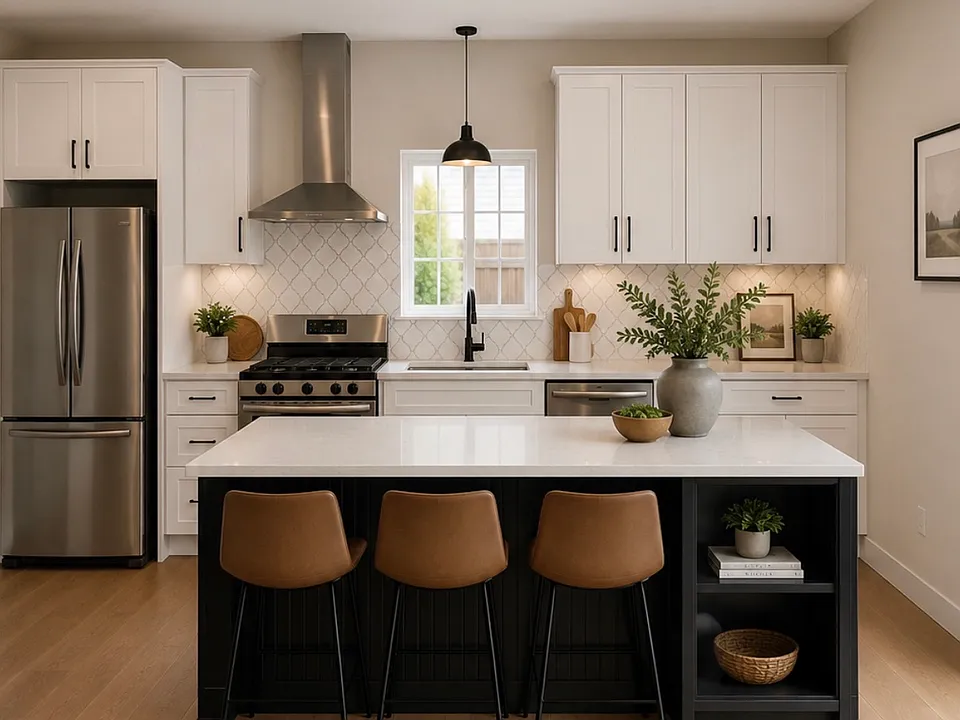 open kitchen with chef's table