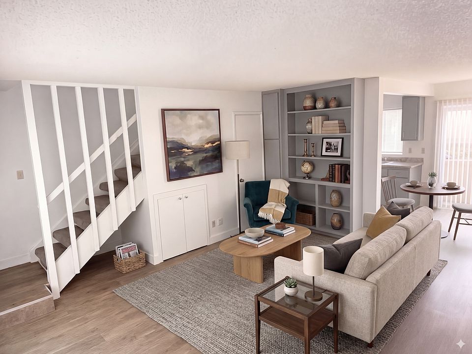 Living room looking on to kitchen