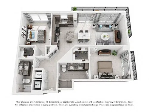 Floor plan 2 Bed/2 Bath-1B3