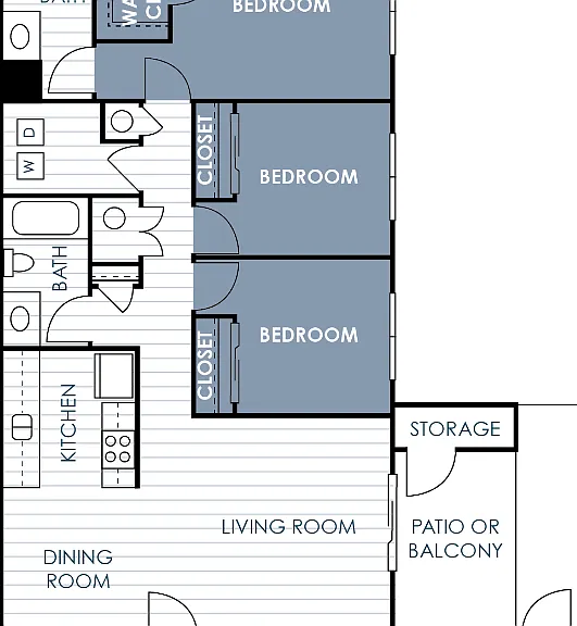 3 Bedroom 2 Bathroom Floorplan Diagram