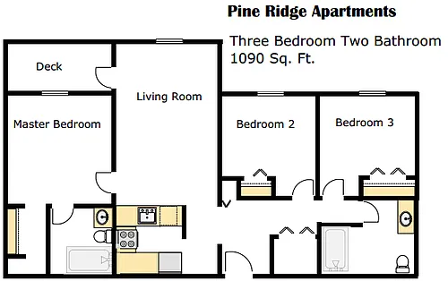 Floor plan 3 Bed, 2 Bath-32A Renovated