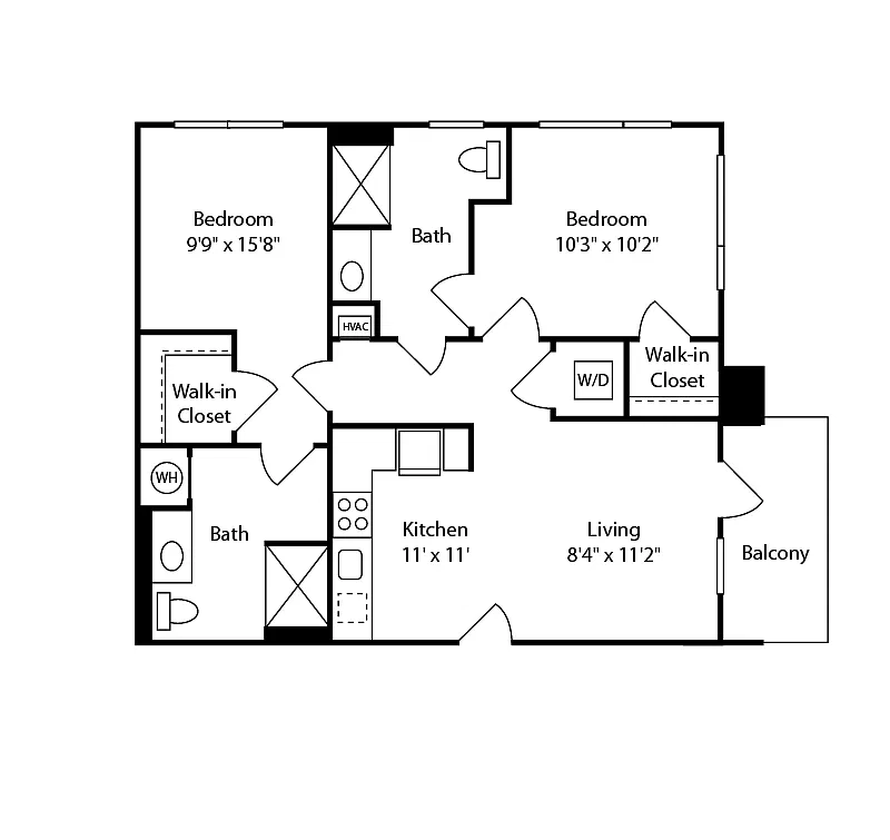 Floor plan 2 Bed/2 Bath-B25